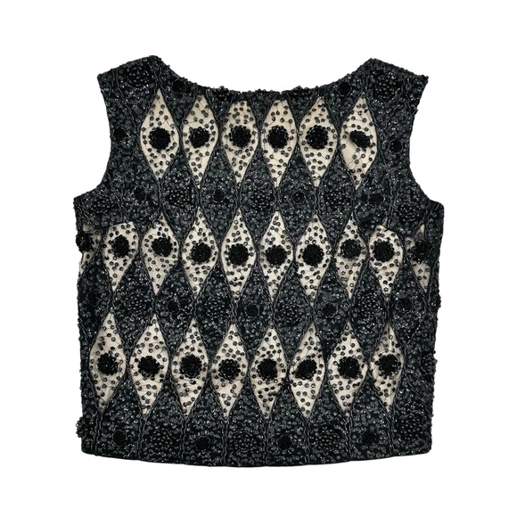 Vintage Tops - Designer Vintage Leventhal New York Beaded Wool & Lace Sleeveless Dress Top